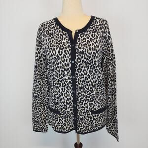 Lands End Leopard Print Cardigan Size XL Supima Cotton Long Sleeve Chic Teacher
